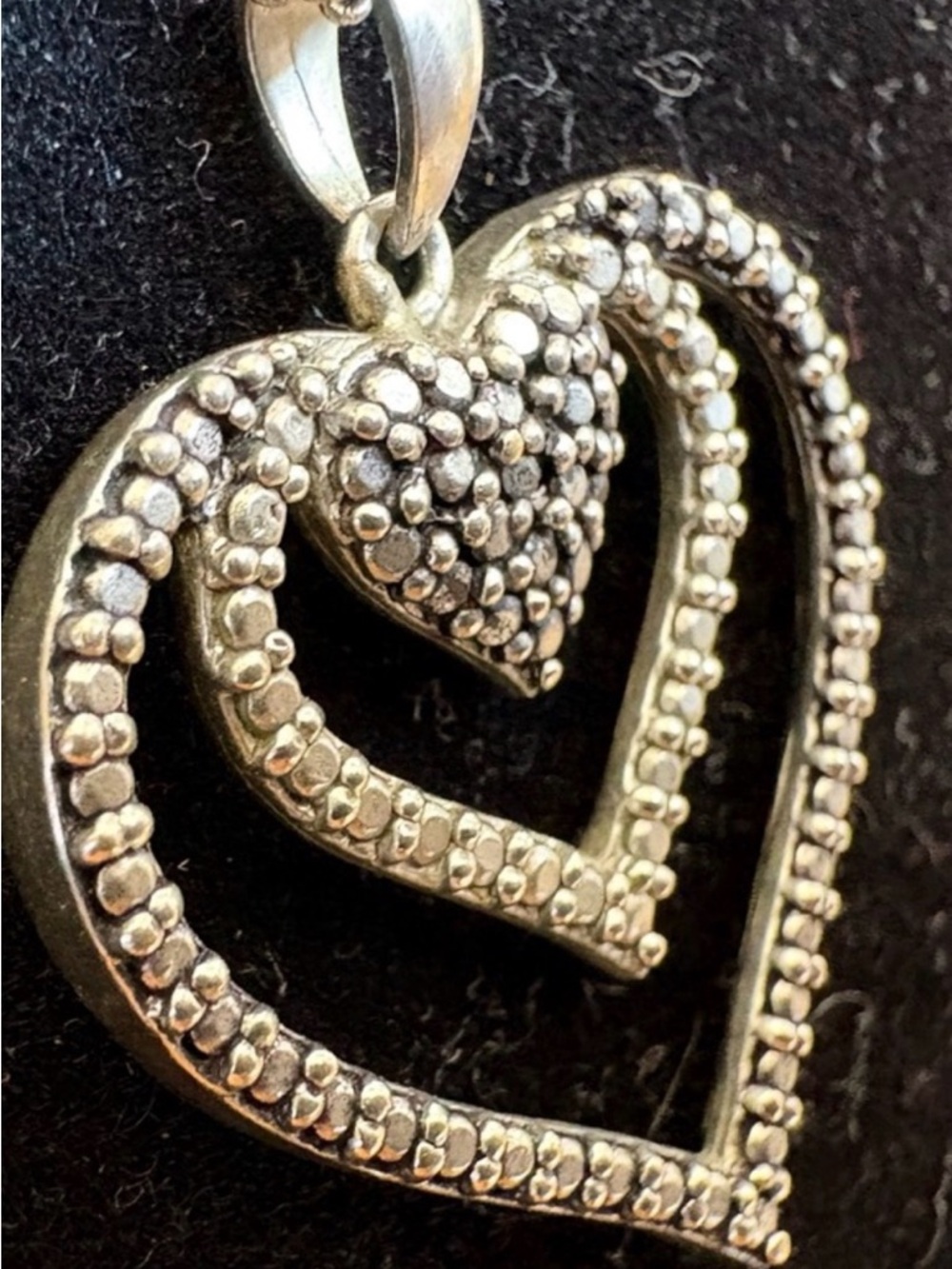 925 Thai Silver Double Heart Pendant Necklace Layered Hearts - Picture 2 of 7
